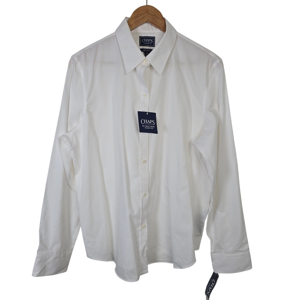 Chaps Classics Mens No Iron Shirt White Long Sleeve Button Up Classic Fit XL - Picture 1 of 4
